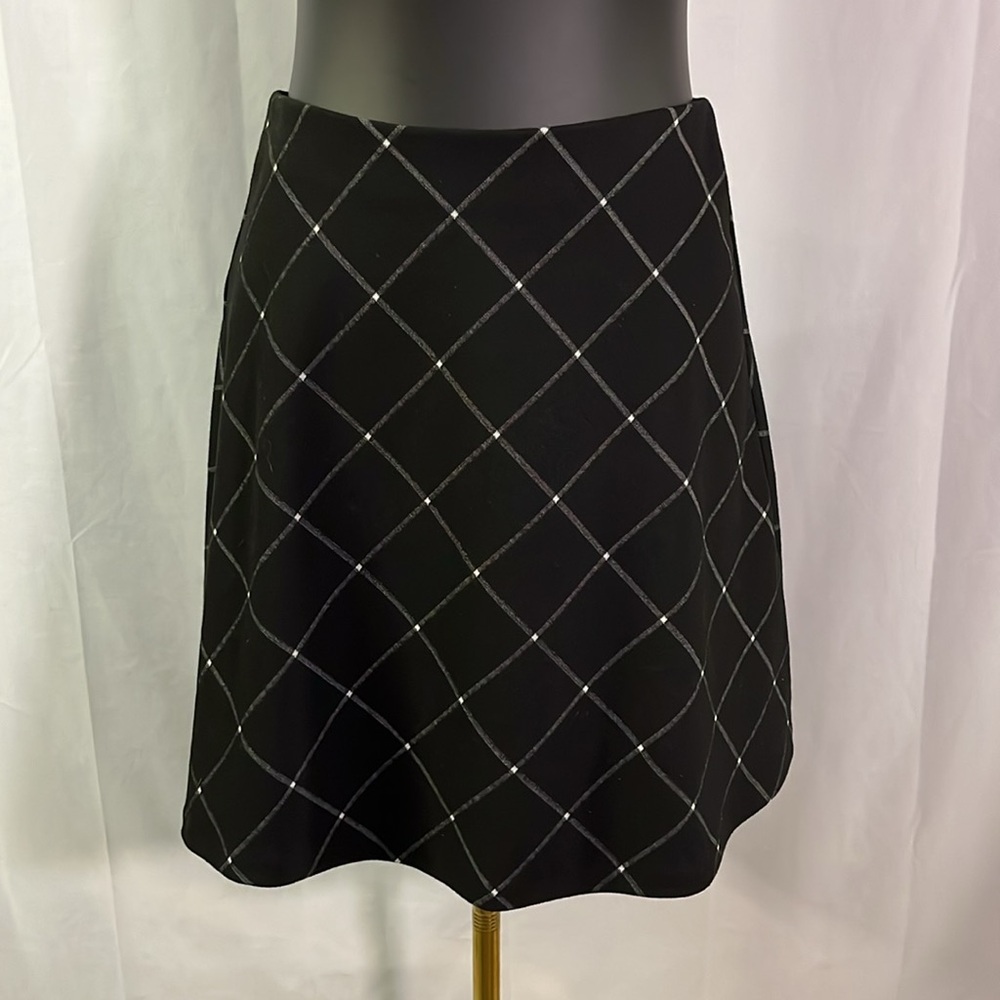 LOFT Black & White Windowpane Plaid High Waisted A-Line Mini Skirt